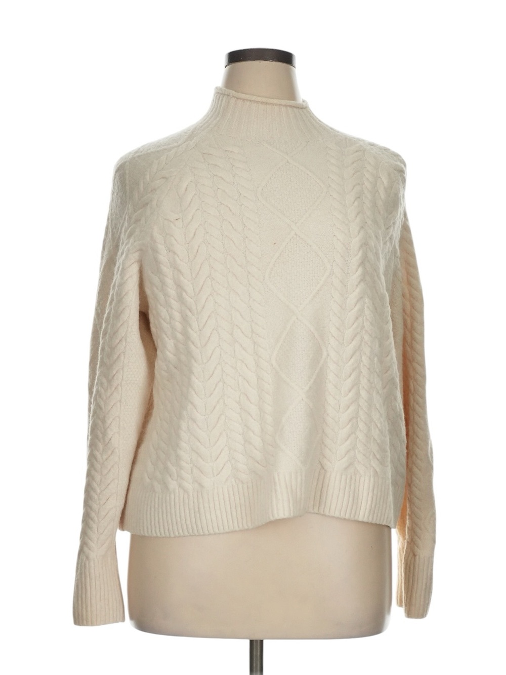 J. Crew Cable Knit Rollneck Sweater in Supersoft Yarn size XL Cream Wool Alpaca